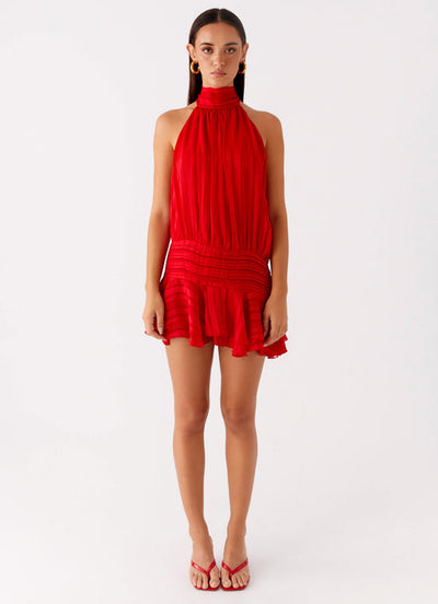 SERENELLA Beaded Waist Chiffon Mini Dress