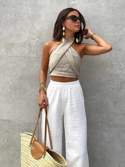 Linen Crisscross Halter Tank Top